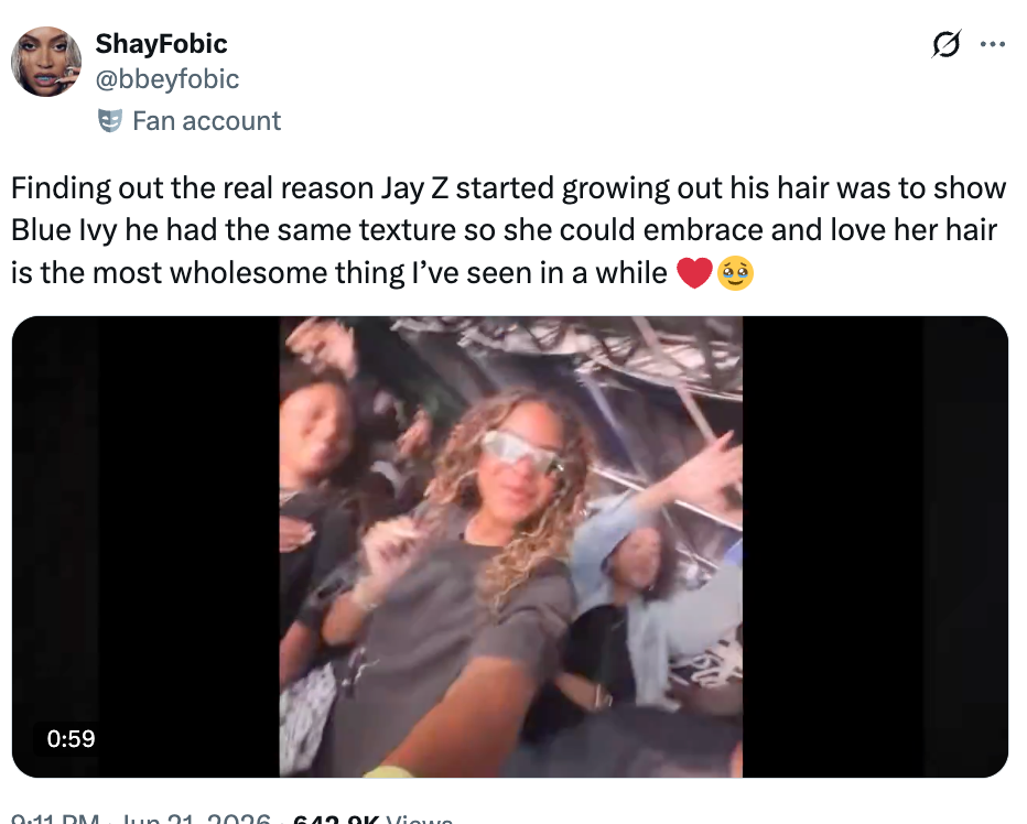 Tweet astir Jay Z increasing his hairsbreadth to enactment Blue Ivy, showing a video with a pistillate dancing
