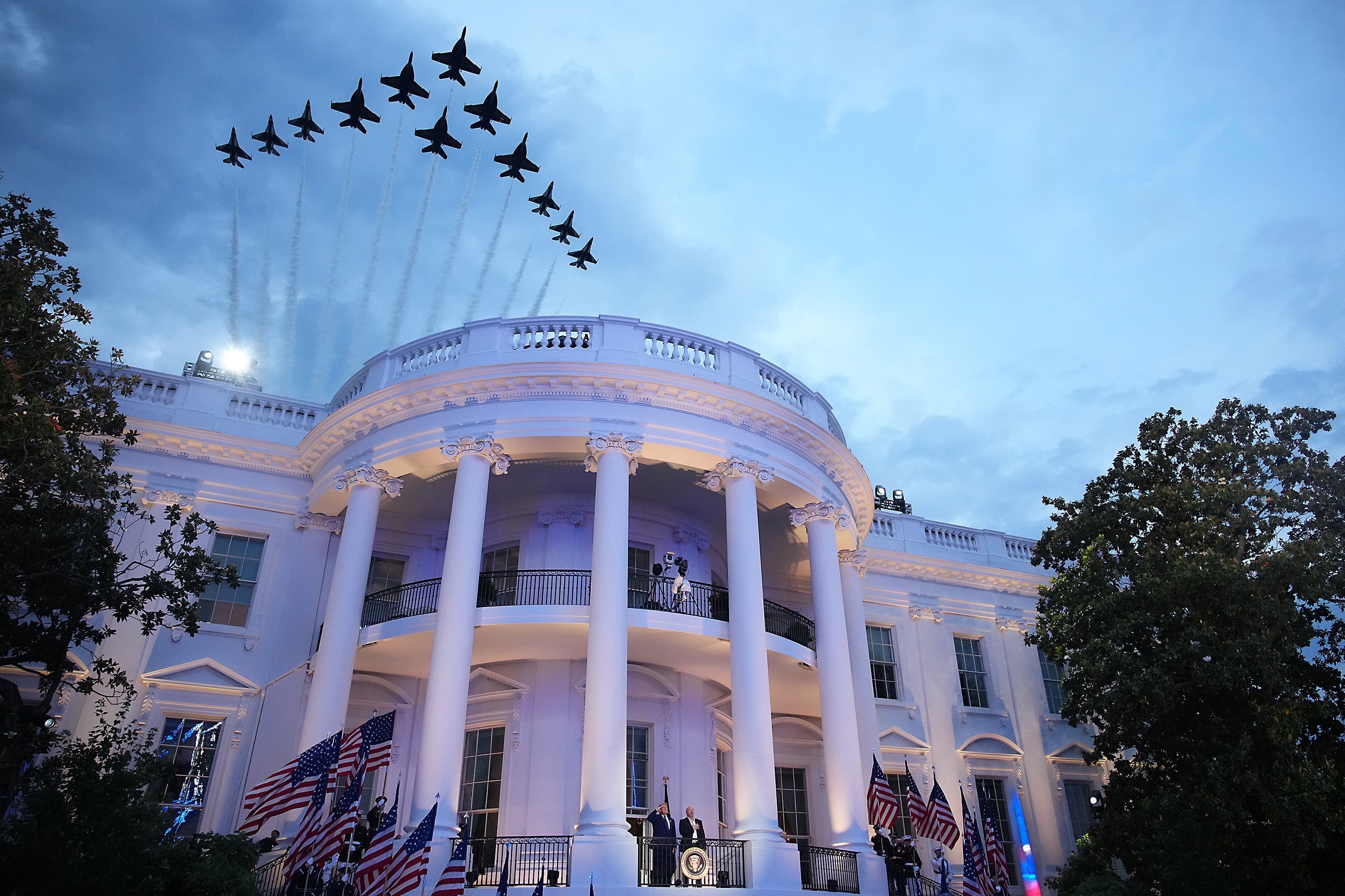 Jets flying implicit the White House successful enactment during an event, with officials disposable connected the balcony below