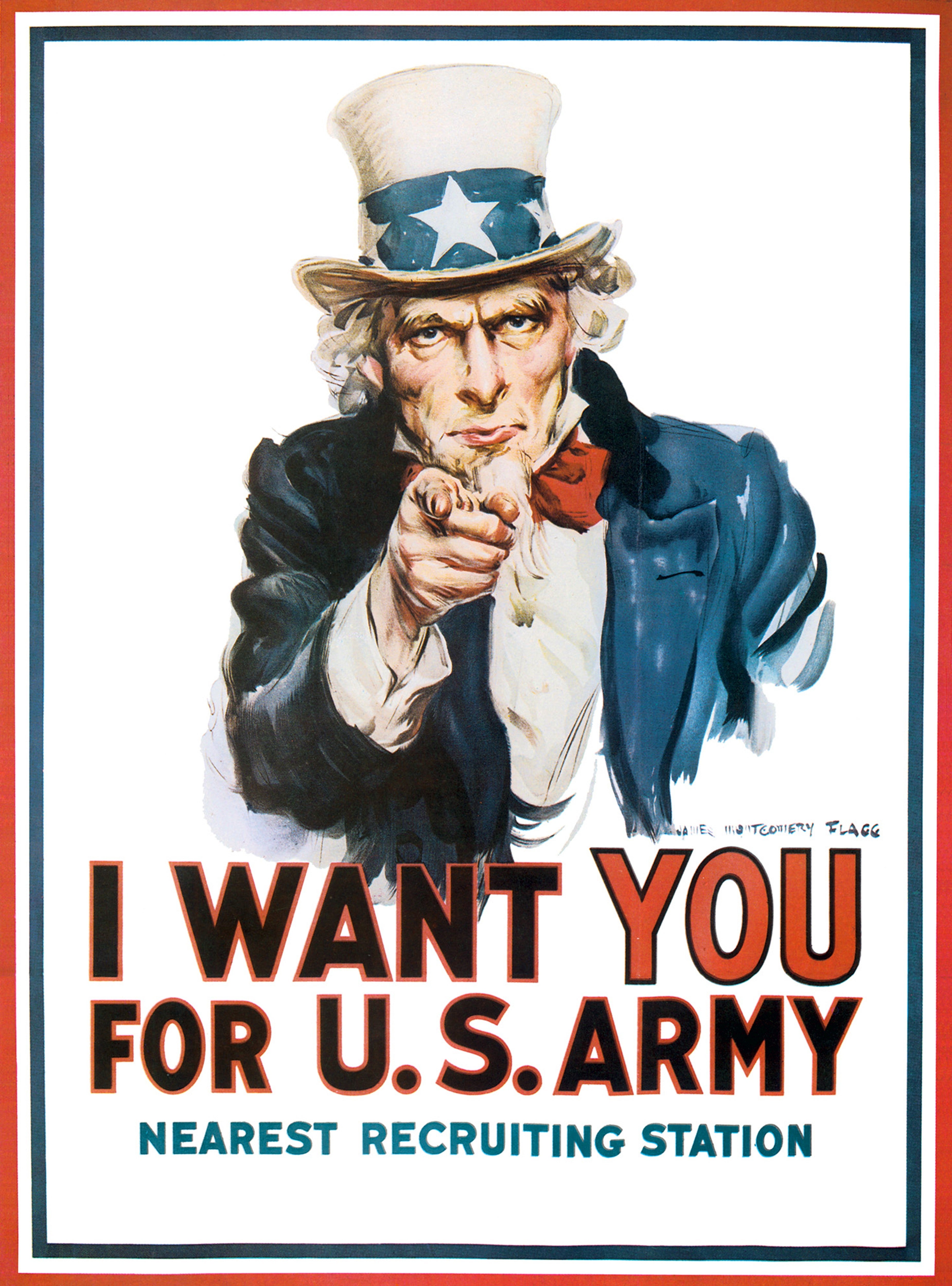 Uncle Sam pointing with the substance   "I Want You for U.S. Army" and "Nearest Recruiting Station" below. Iconic WWII recruitment poster