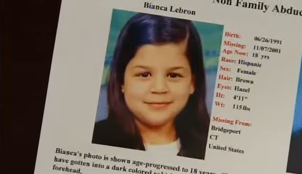 Missing idiosyncratic   flyer for Bianca LeBron, showing an age-progressed representation  to 18 years. Details see  commencement  date, age, height, and missing location