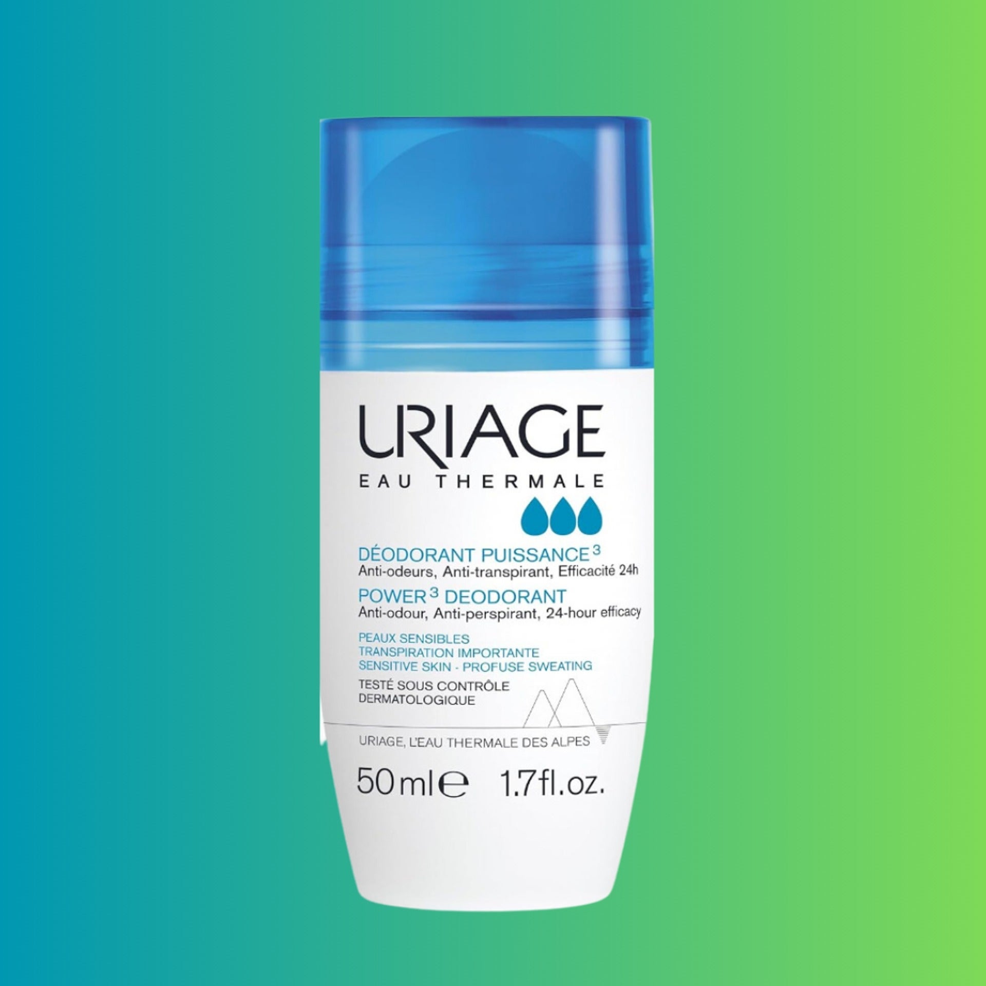 Uriage Eau Thermale Power 3 Deodorant, 50ml roll-on, anti-odor, anti-perspirant, 24-hour efficacy, suitable for delicate  skin