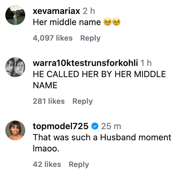 Social media comments discussing idiosyncratic utilizing a woman's mediate name, with reactions and likes