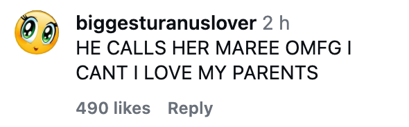 "HE CALLS HER MAREE OMFG I CANT I LOVE MY PARENTS", with 490 likes