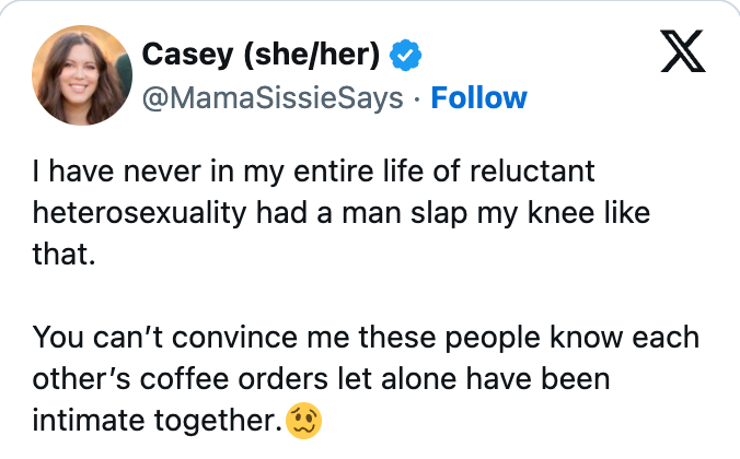 A tweet by Casey (she/her) humorously questions the intimacy portrayed betwixt 2 individuals, doubting they adjacent cognize each other’s java orders