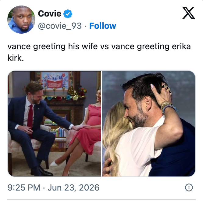 Left shows antheral sitting formally greeting a pistillate successful pinkish dress. Right shows him warmly embracing a antithetic woman