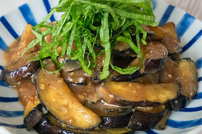 なすの大葉みそ炒めの料理の写真。