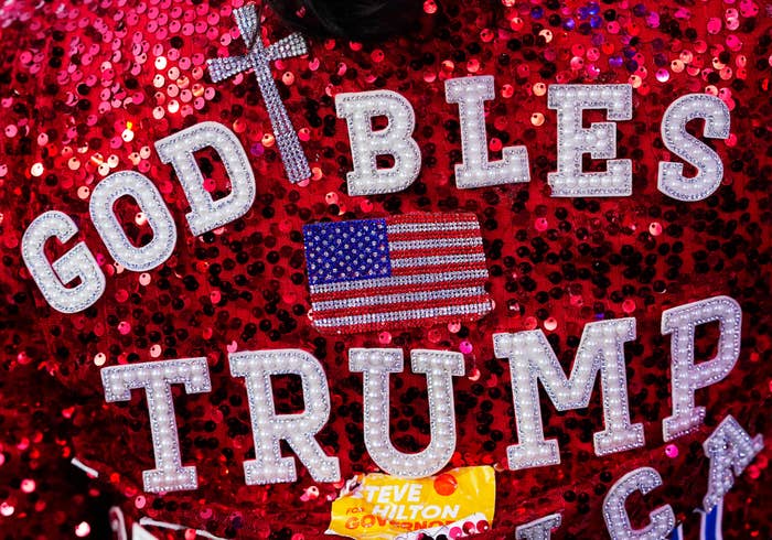  "God Bless Trump," featuring a transverse  and an American emblem  patch