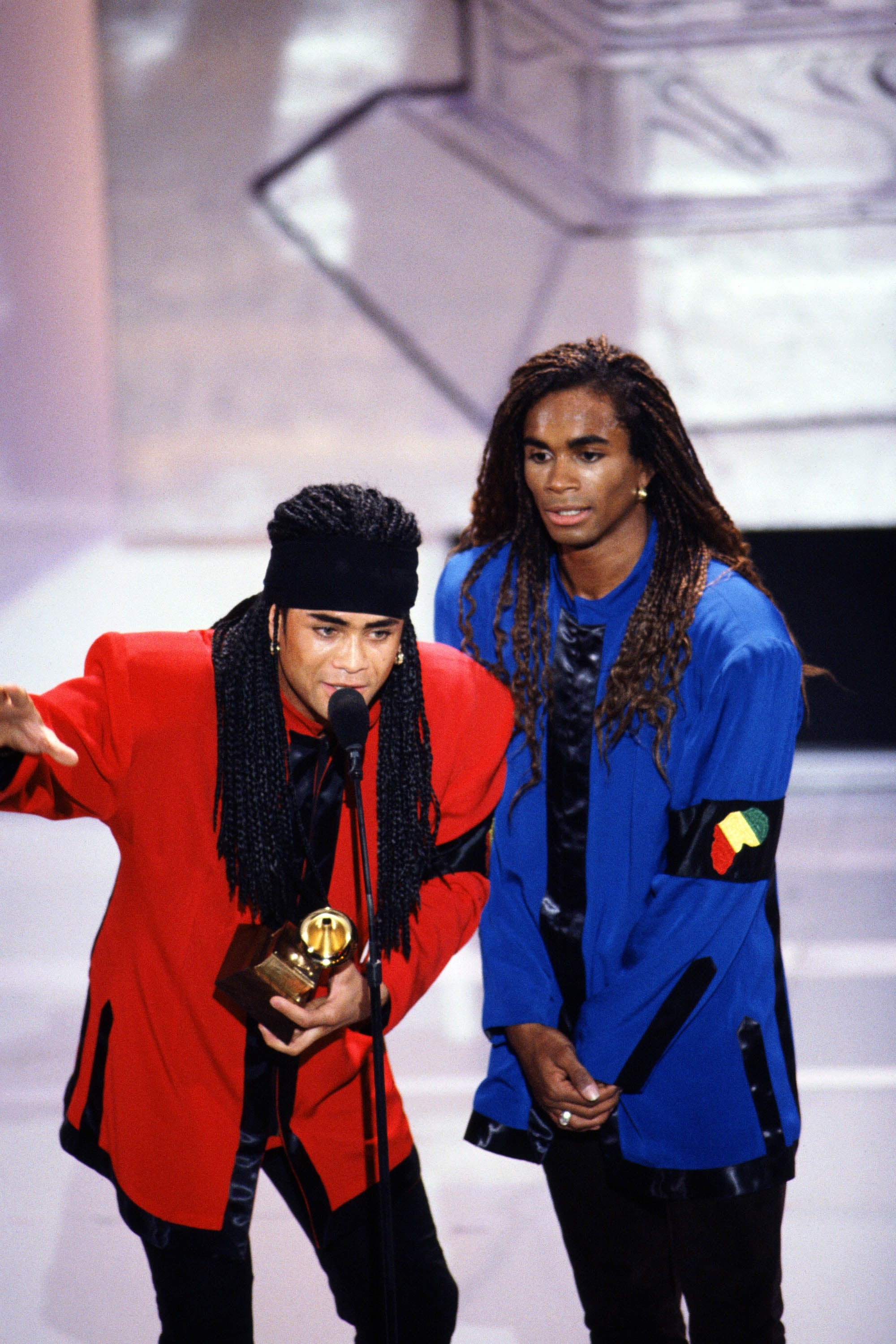 Milli Vanilli on stage at an award ceremony