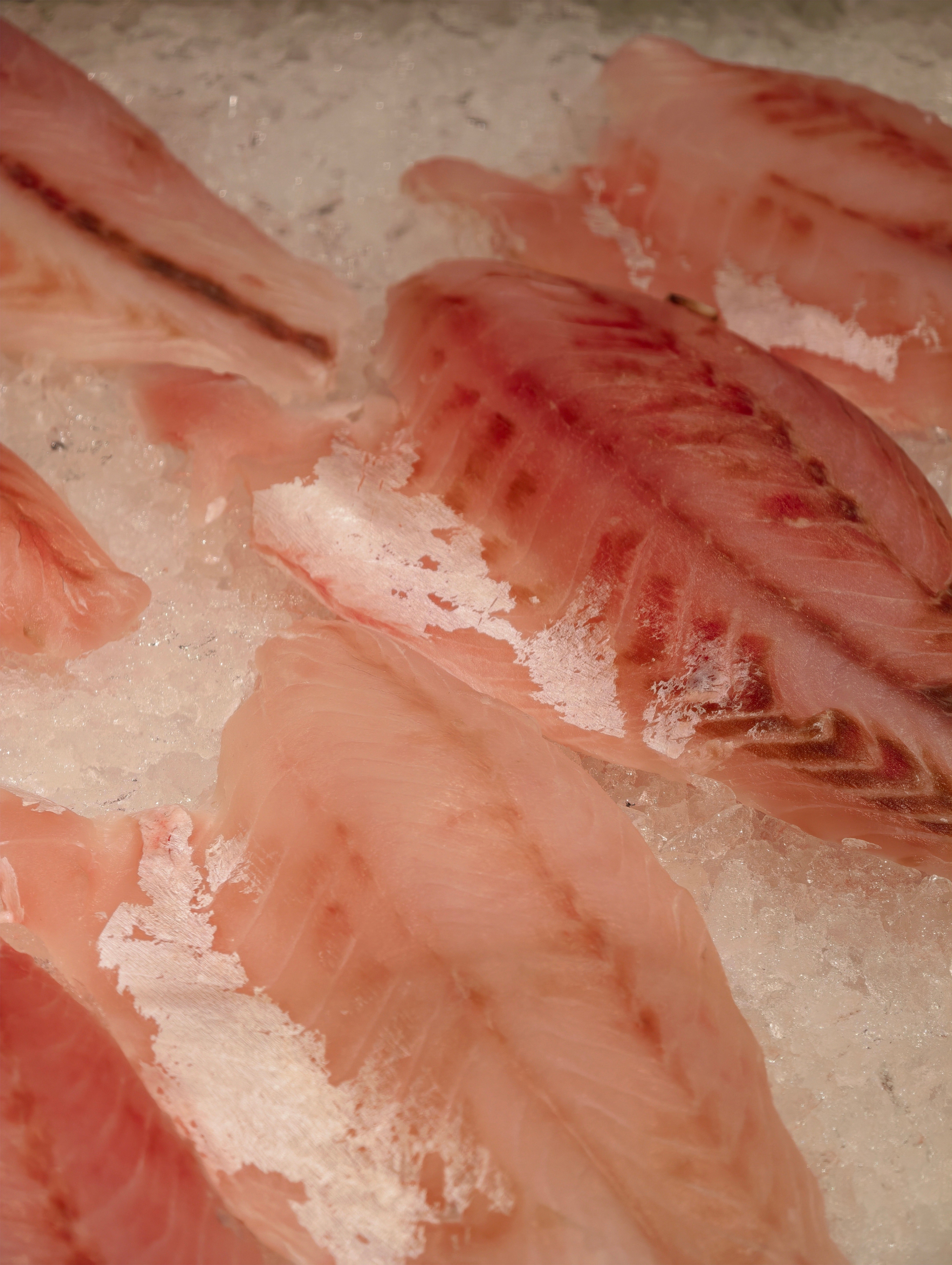 Fish fillets displayed connected  crystal  astatine  a market, showcasing their freshness and quality