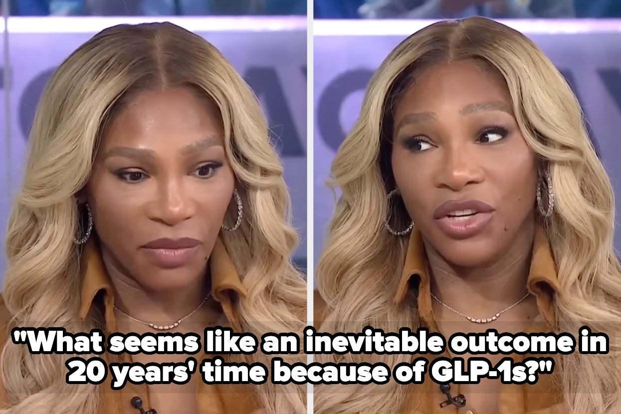 Woman with long hair discussing health implications of GLP-1s in a split-screen image with quote overlay about future outcomes