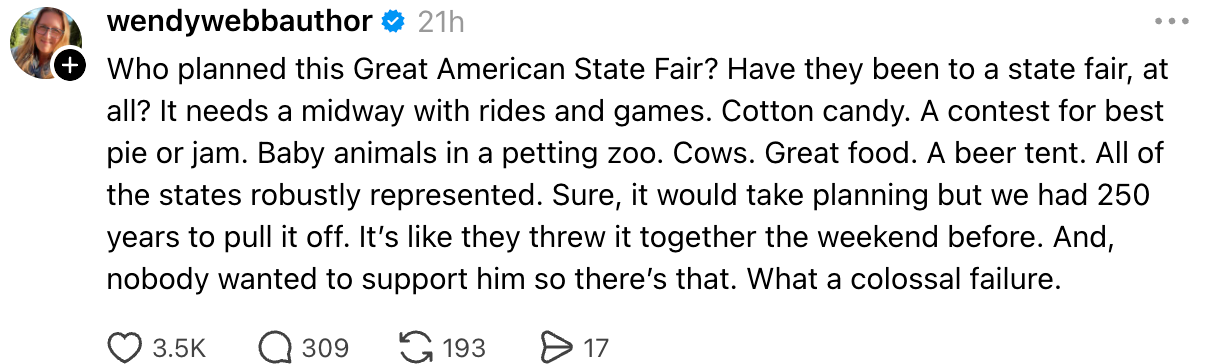 Kommentar som uttrykker skuffelse over Great American State Fair, kritiserer mangel på planlegging og utførelse, til tross for å ha god tid til å forberede