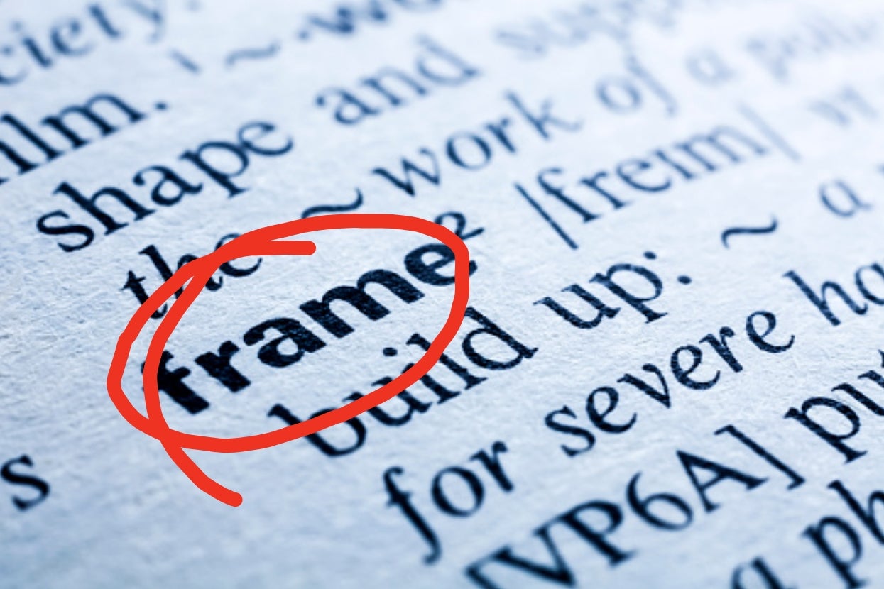 The word "frame" in a dictionary is highlighted with a red circle