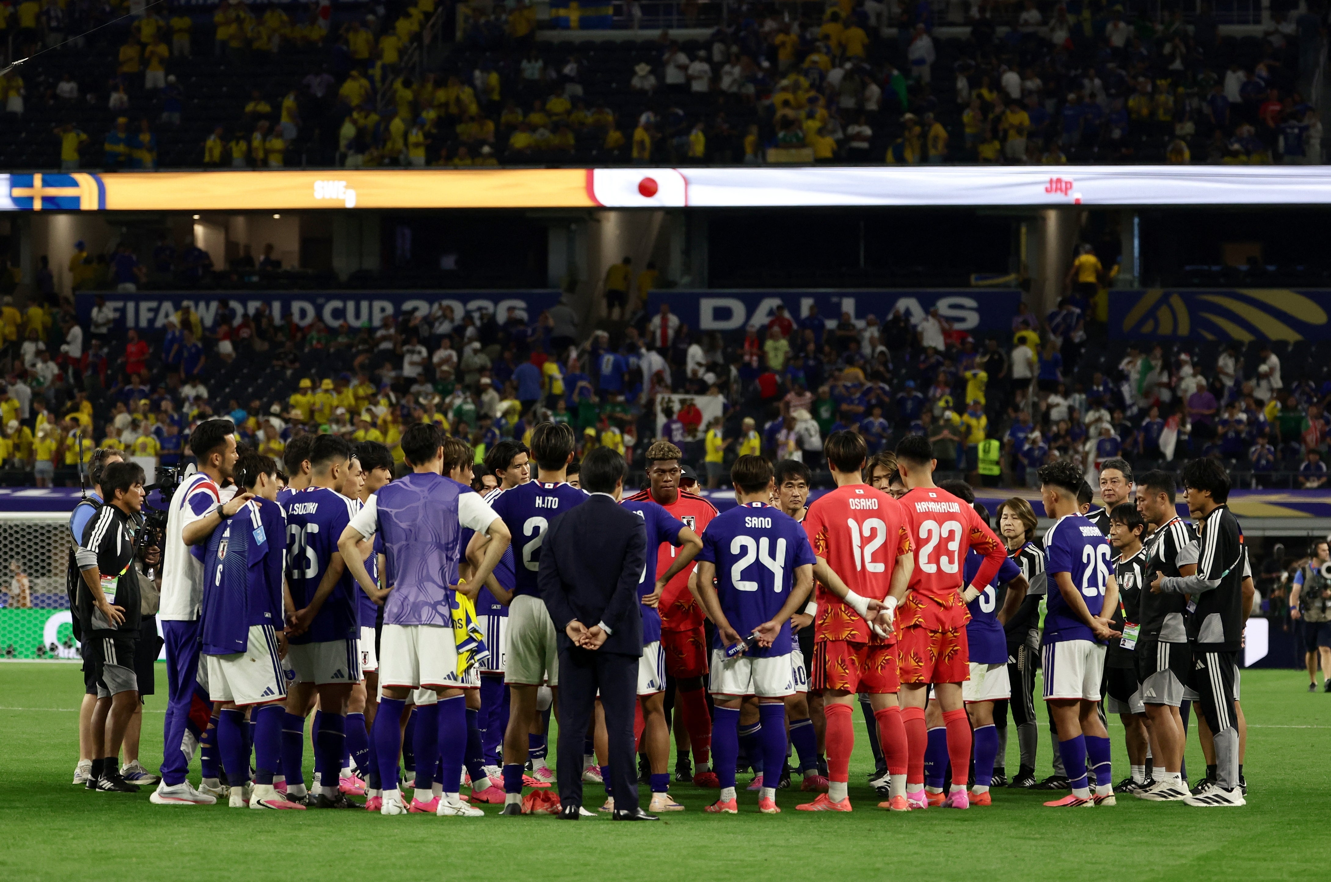 日本vsスウェーデン（＝2026年6月26日、ダラス・スタジアム）Aric Becker / AFP＝時事