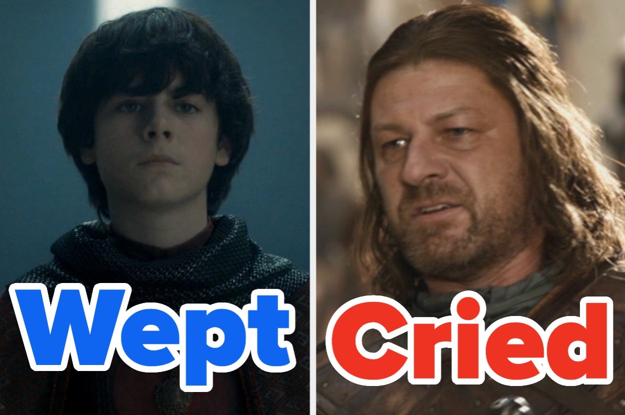 Two Game of Thrones characters with text: "Wept" under a young character, "Cried" under an older man with long hair