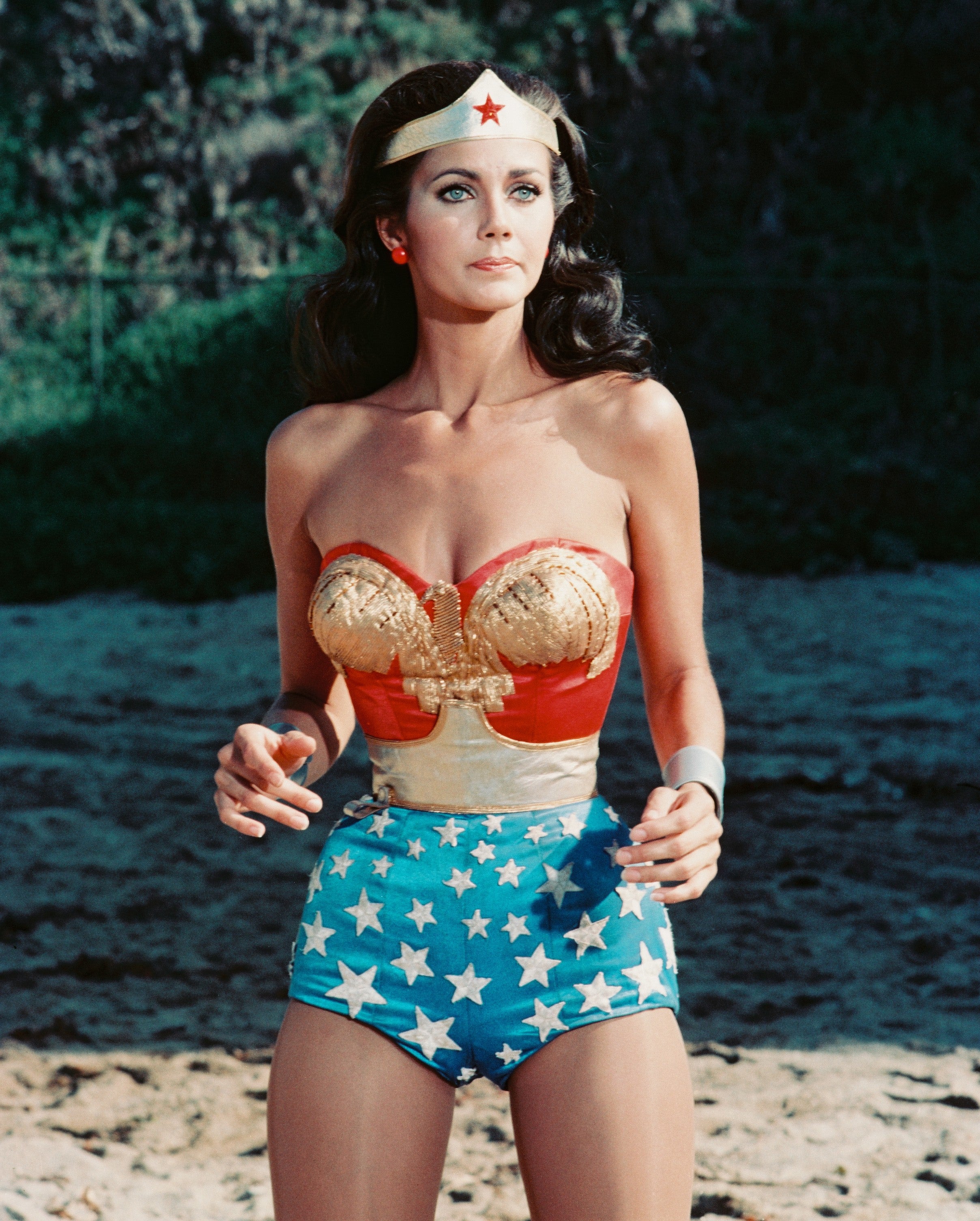 Lynda Carter dressed as Wonder Woman