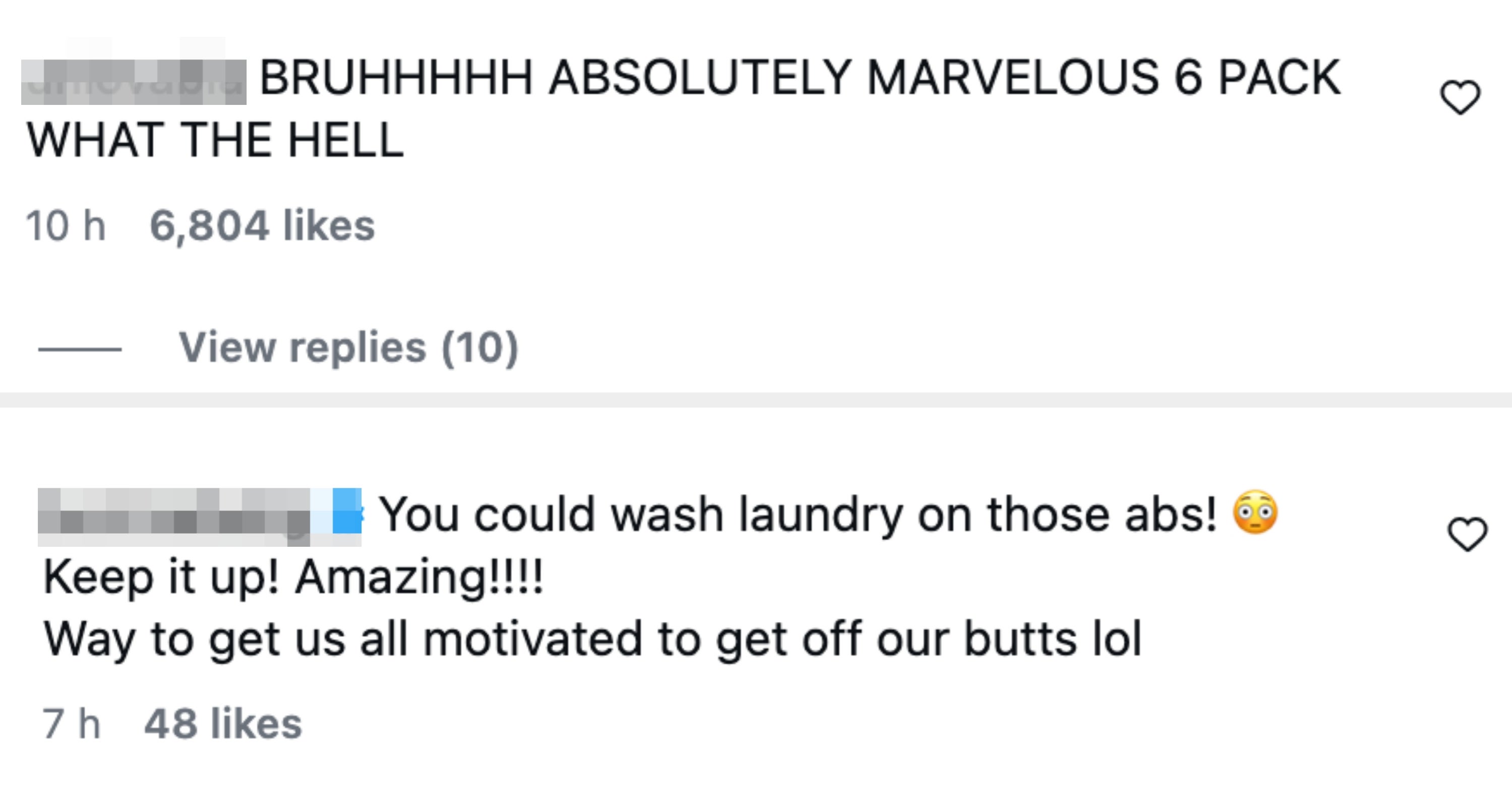 Comment connected  a station  expressing amazement astatine  someone's six-pack abs, with 6,804 likes and 10 replies