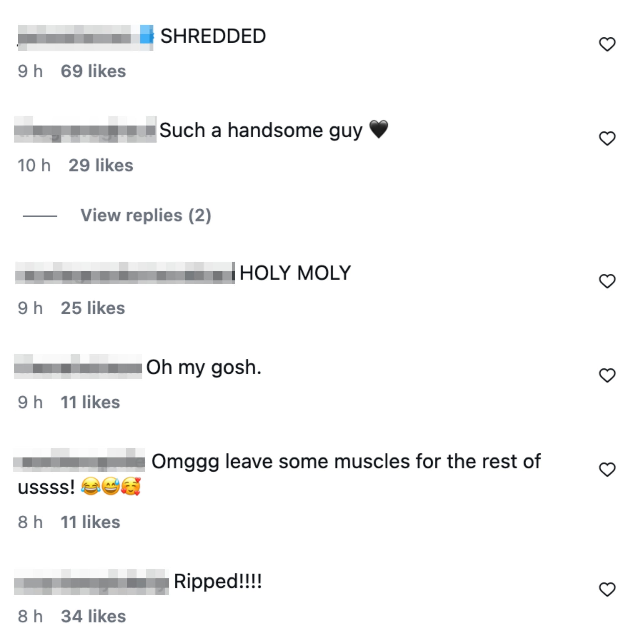 Comments connected  an Instagram station  praising someone’s physique, mentioning muscles, handsomeness, and joking astir  leaving muscles for others