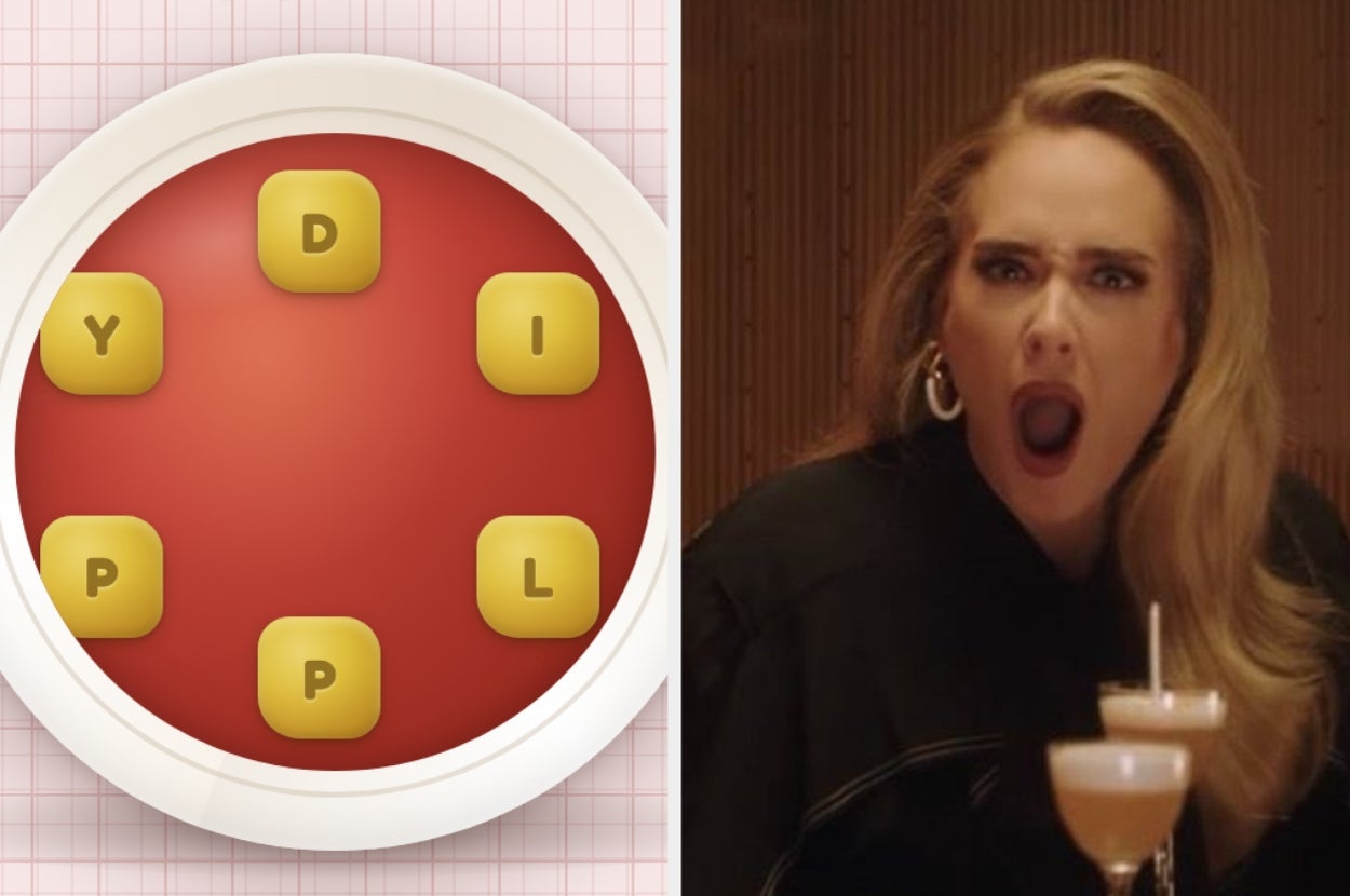 A word puzzle featuring letters "Y, D, I, P, P, L" on the left; a surprised person reacting on the right