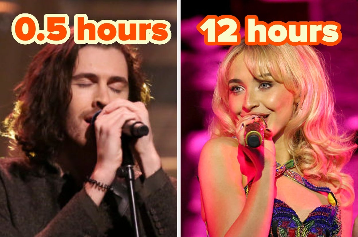 Hozier performing labeled 0.5 hours, Sabrina Carpenter performing labeled 12 hours