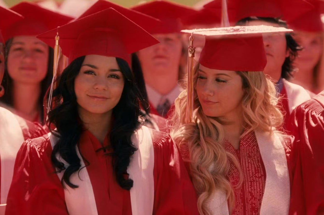Gabriella and Sharpay in "High School Musical" in graduation caps