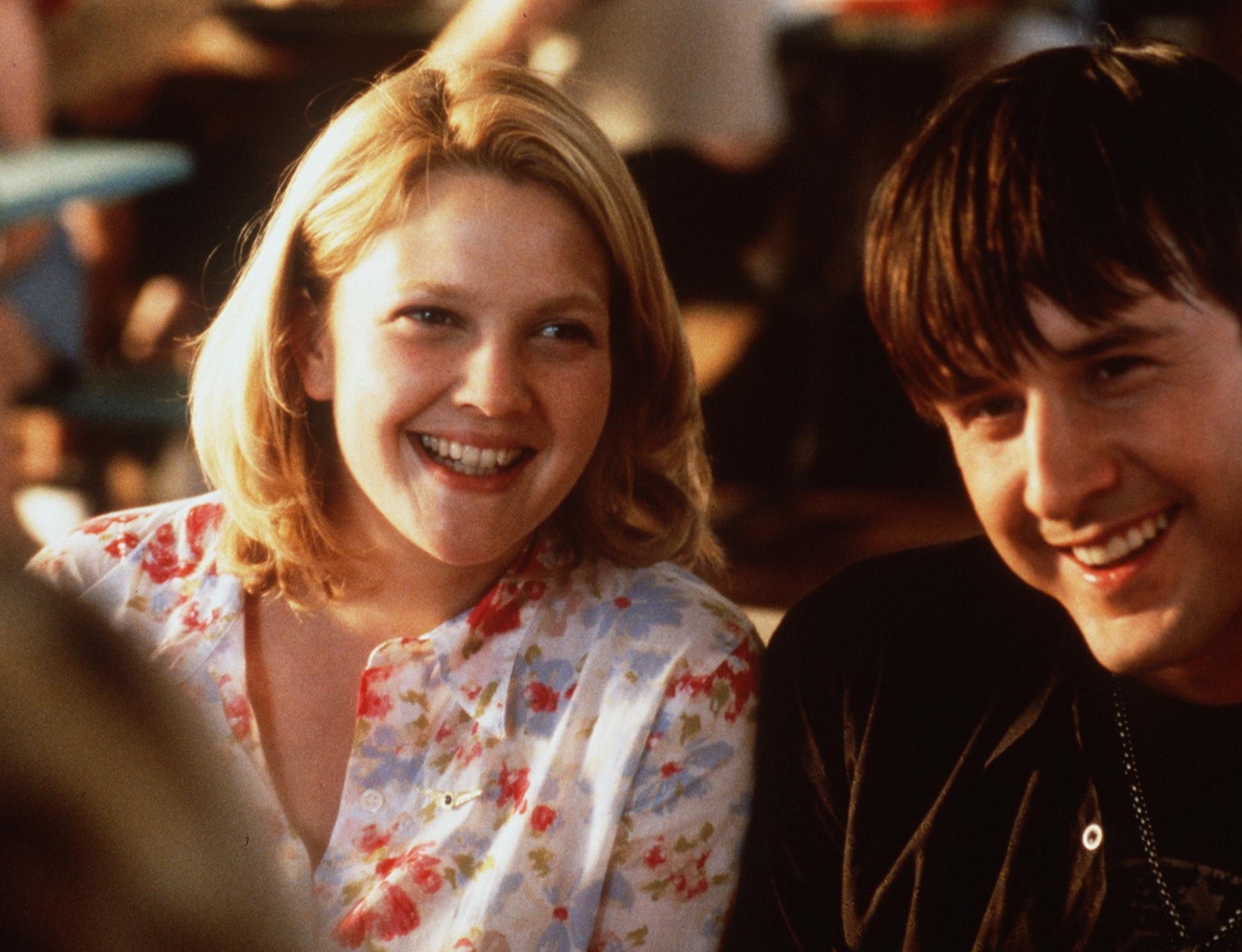 Drew Barrymore and David Arquette smiling successful  a casual mounting  successful  Never Been Kissed