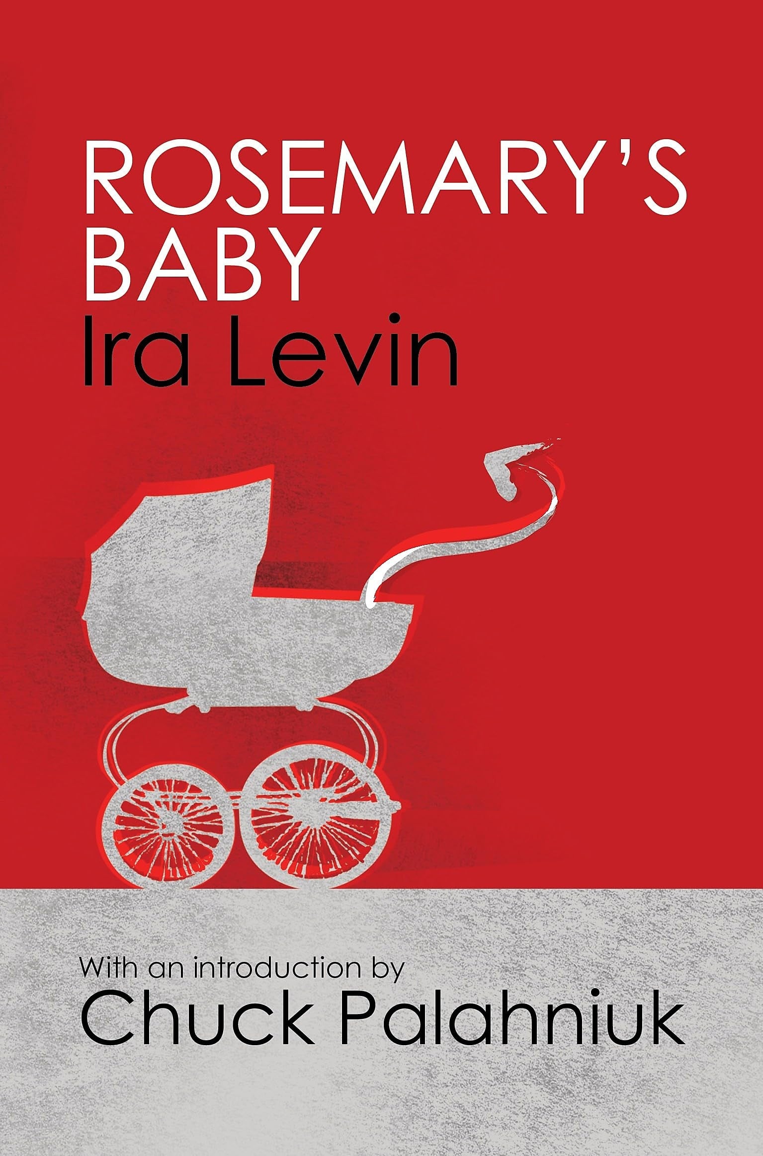Book screen of "Rosemary's Baby" by Ira Levin, featuring a vintage babe carriage and substance instauration by Chuck Palahniuk
