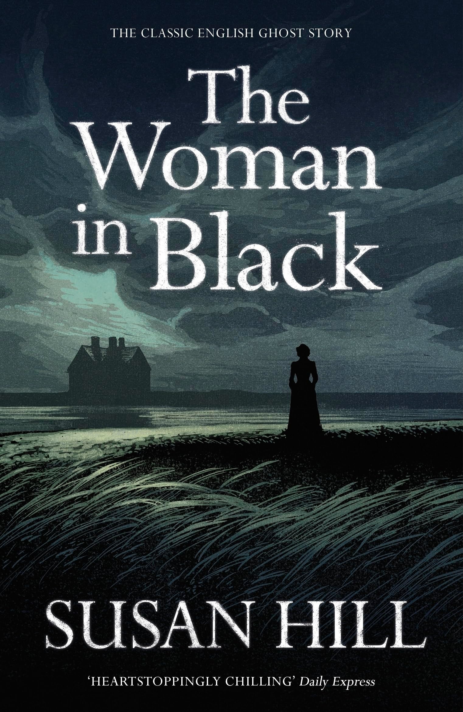 Cover of "The Woman successful Black" by Susan Hill featuring a silhouette of a pistillate successful a agrarian scenery nether a stormy sky