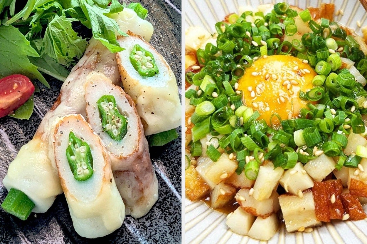 「ちくわオクラのチーズ焼き」と「ユッケ風ちくわ」