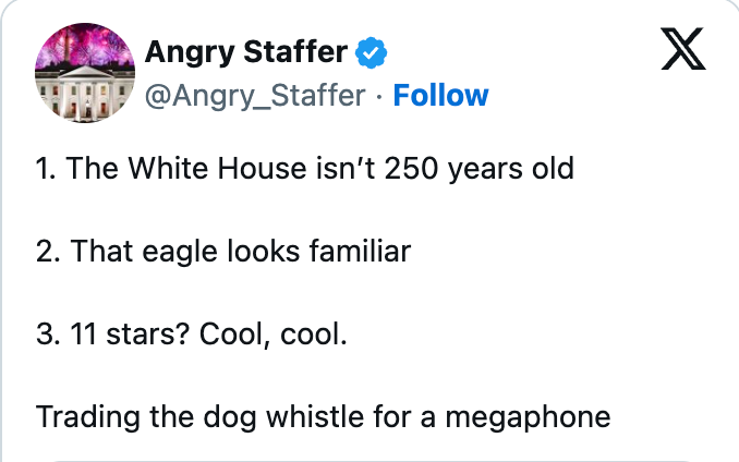 Social media station by Angry Staffer listing 3 points and commenting, "Trading the canine whistle for a megaphone."
