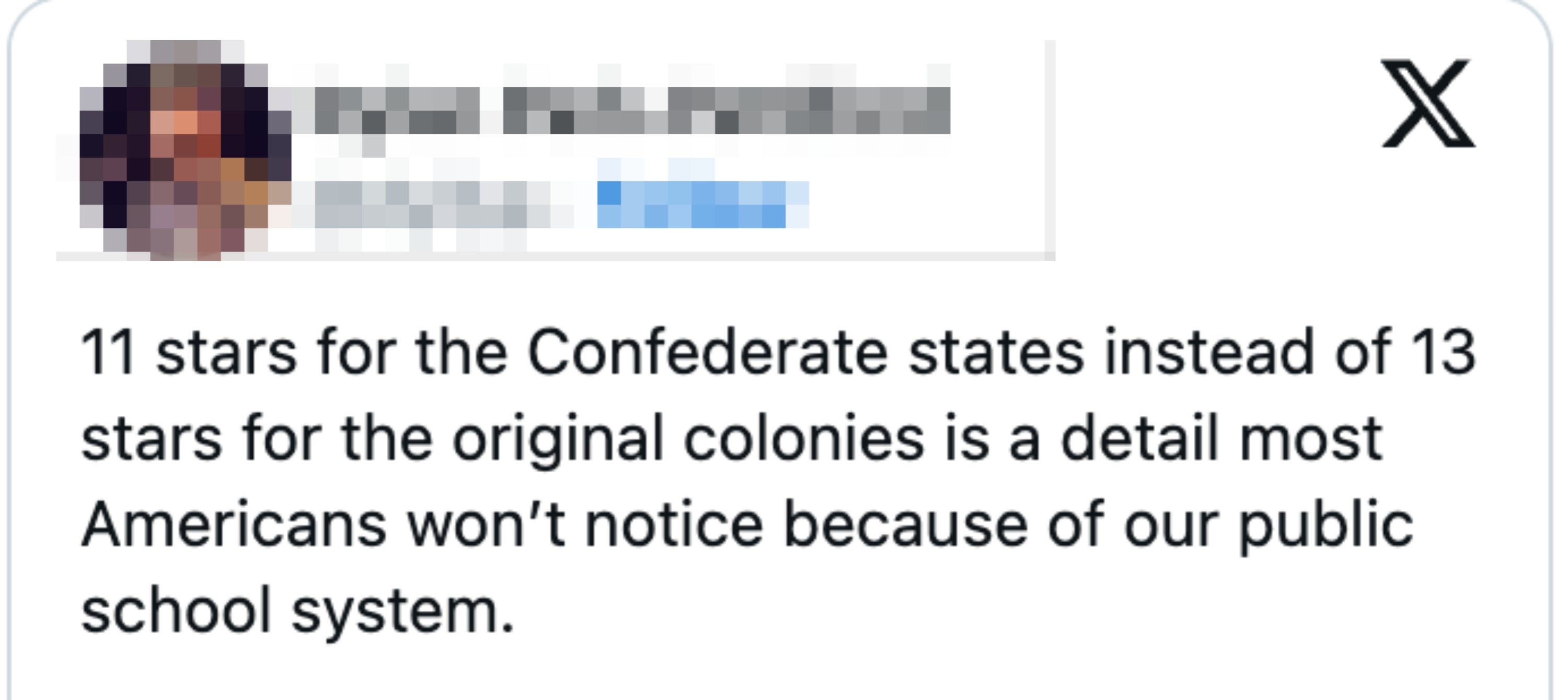 Tweet criticizing the deficiency of cognition astir the Confederate and archetypal colonies' stars owed to the nationalist schoolhouse system