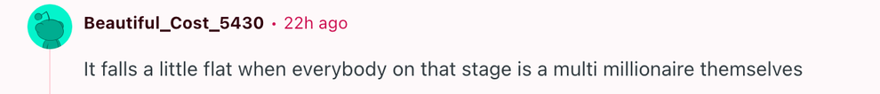 Comment discussing how being a millionaire affects stage presence