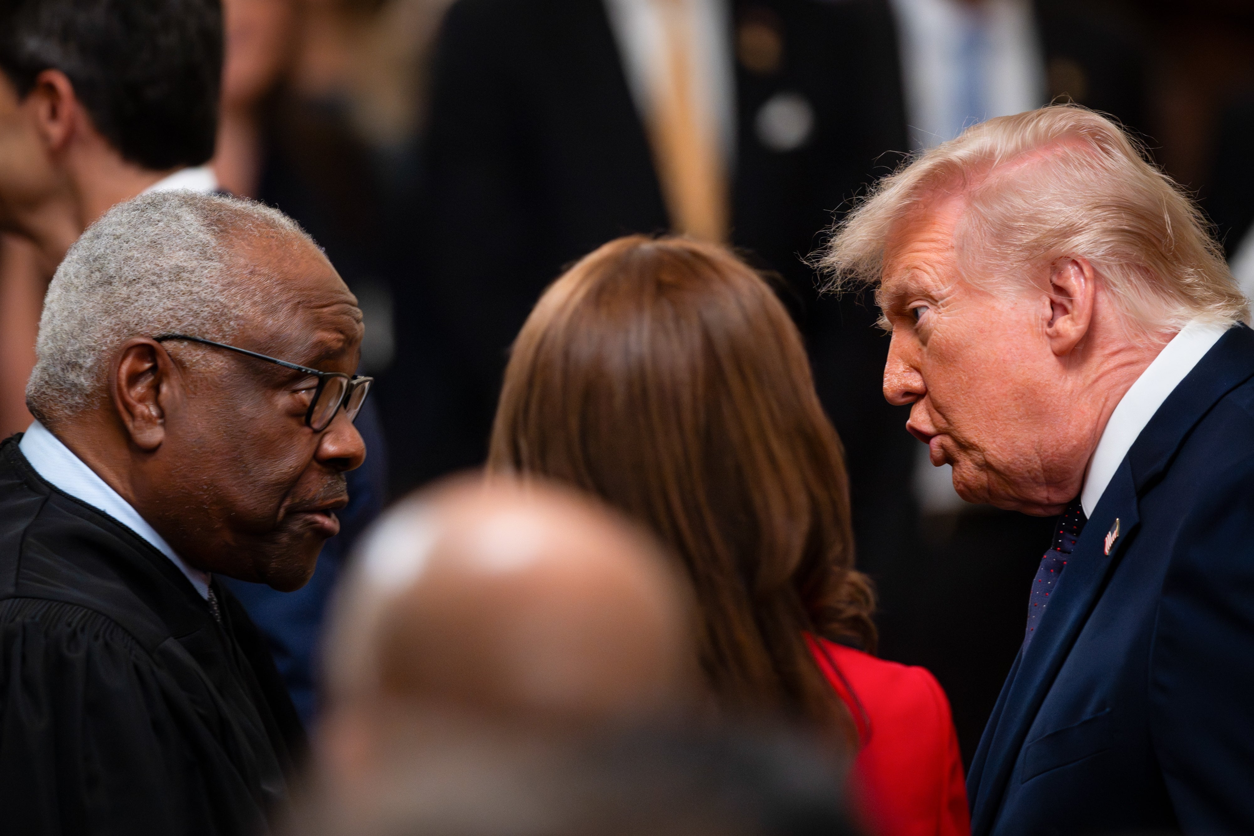 Donald Trump and Chief Justice Clarence Thomas engaged successful a superior speech astatine a ceremonial event, surrounded by an audience
