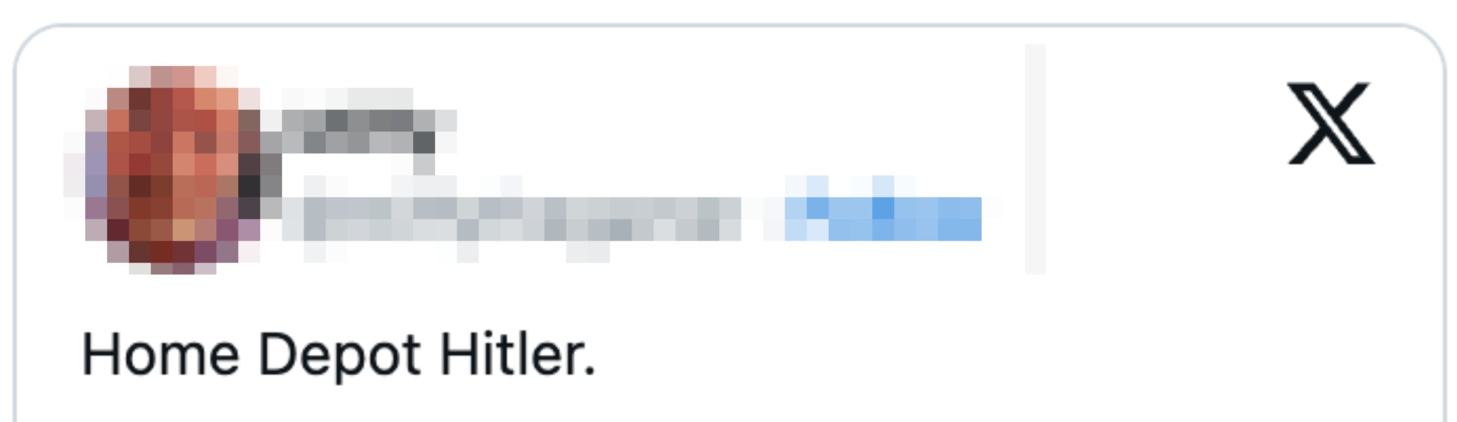 A tweet by idiosyncratic Miffy that reads, "Home Depot Hitler."