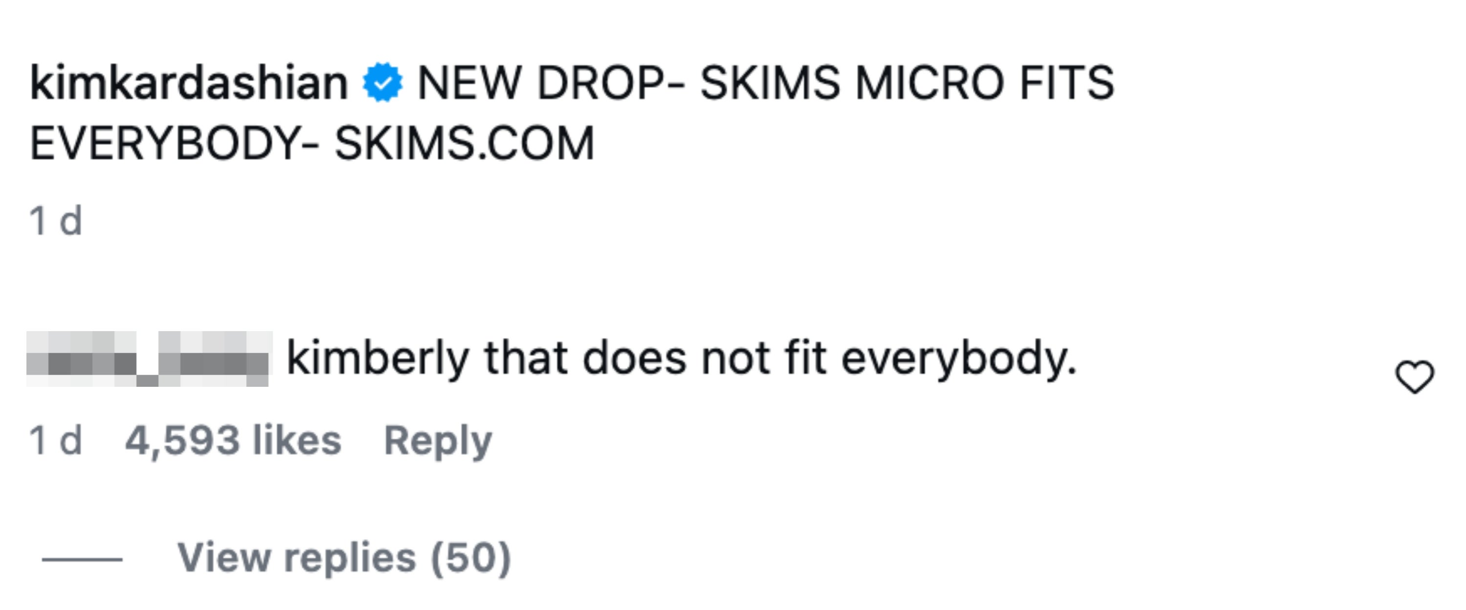 A remark  connected  a societal  media station  questions the inclusivity of a covering  brand's caller   collection, SKIMS Micro Fits