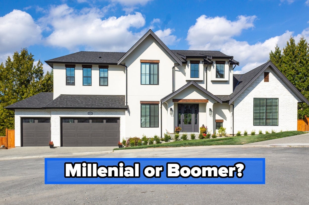 Modern house with text "Millennial or Boomer?" above, questioning the style or ownership generation