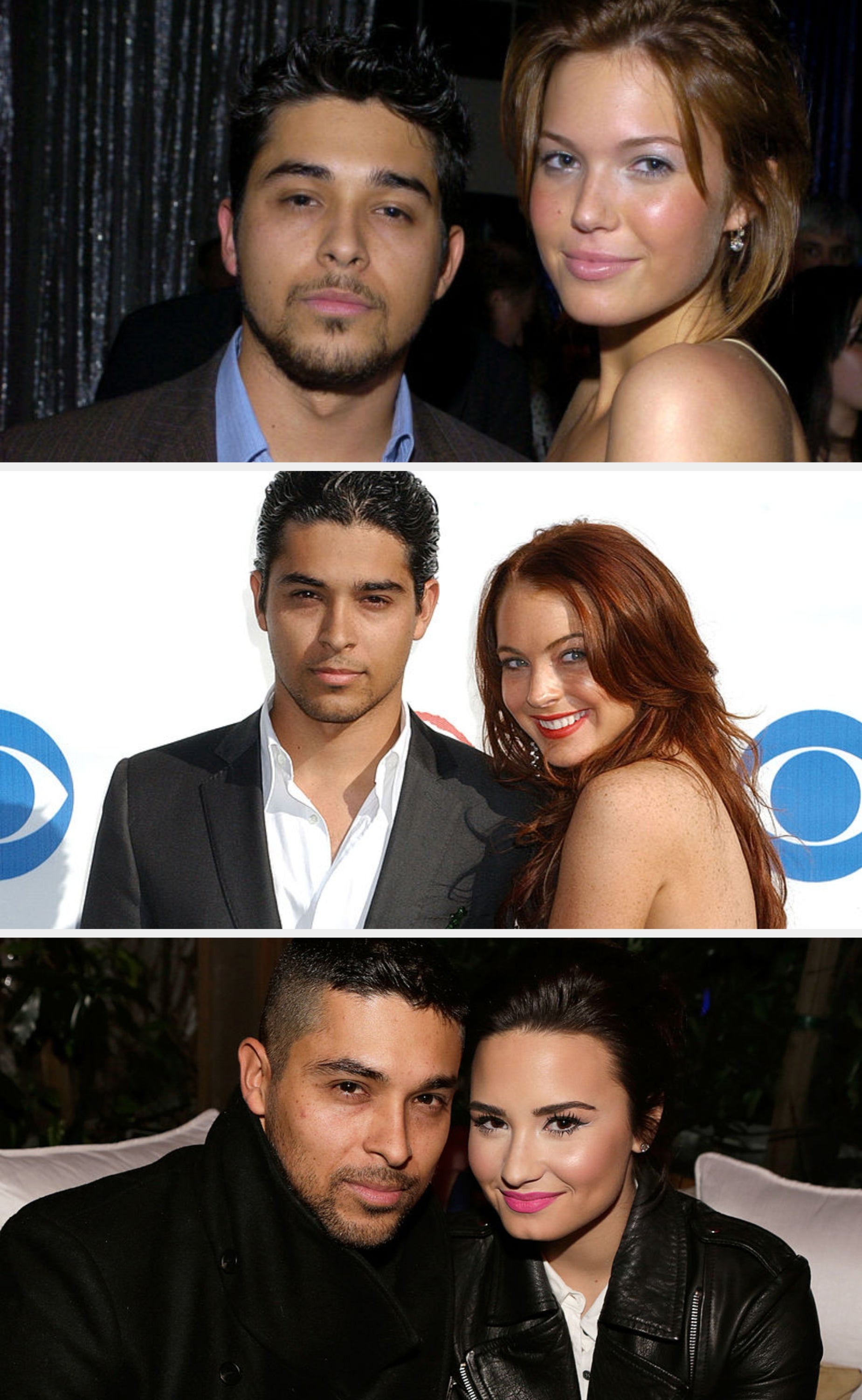 Wilmer Valderrama with Mandy Moore in the top picture. Wilmer Valderrama with Lindsay Lohan in the middle picture. And Wilmer Valderrama with Demi Lovato in the bottom picture