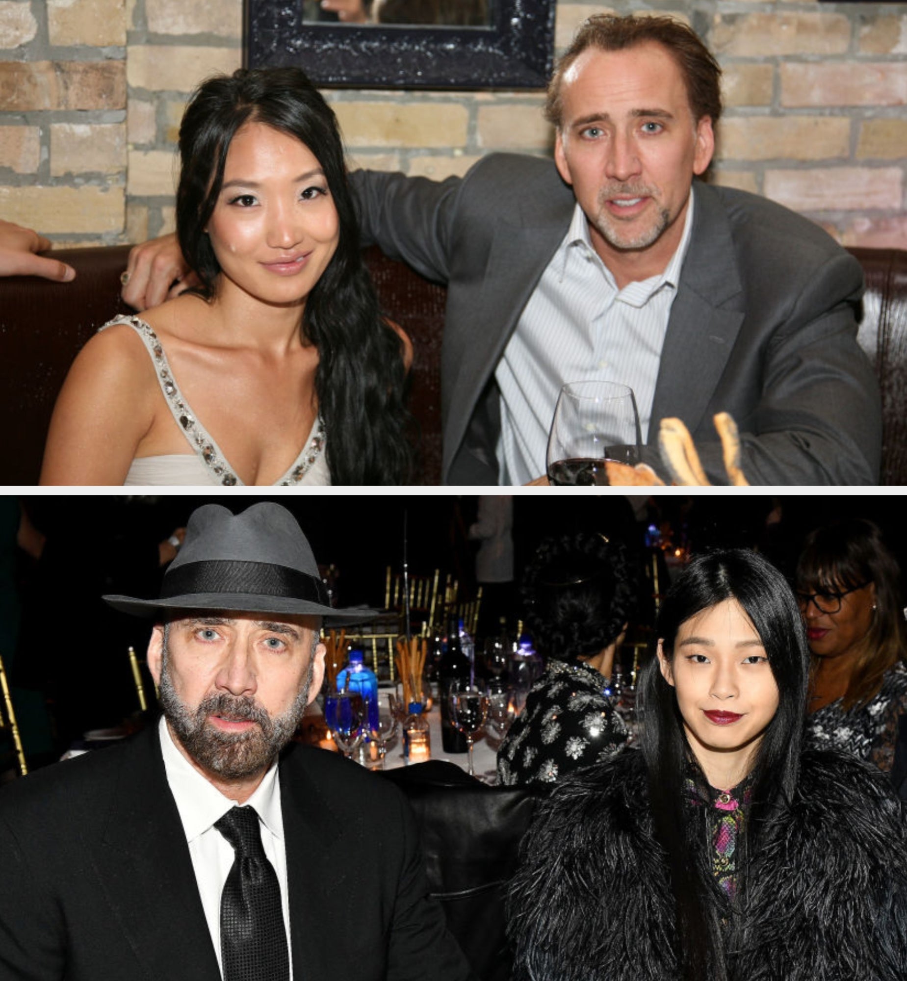 Nicolas Cage and Alice Kim in the top image. Nicolas Cage and Riko Shibata in the bottom image