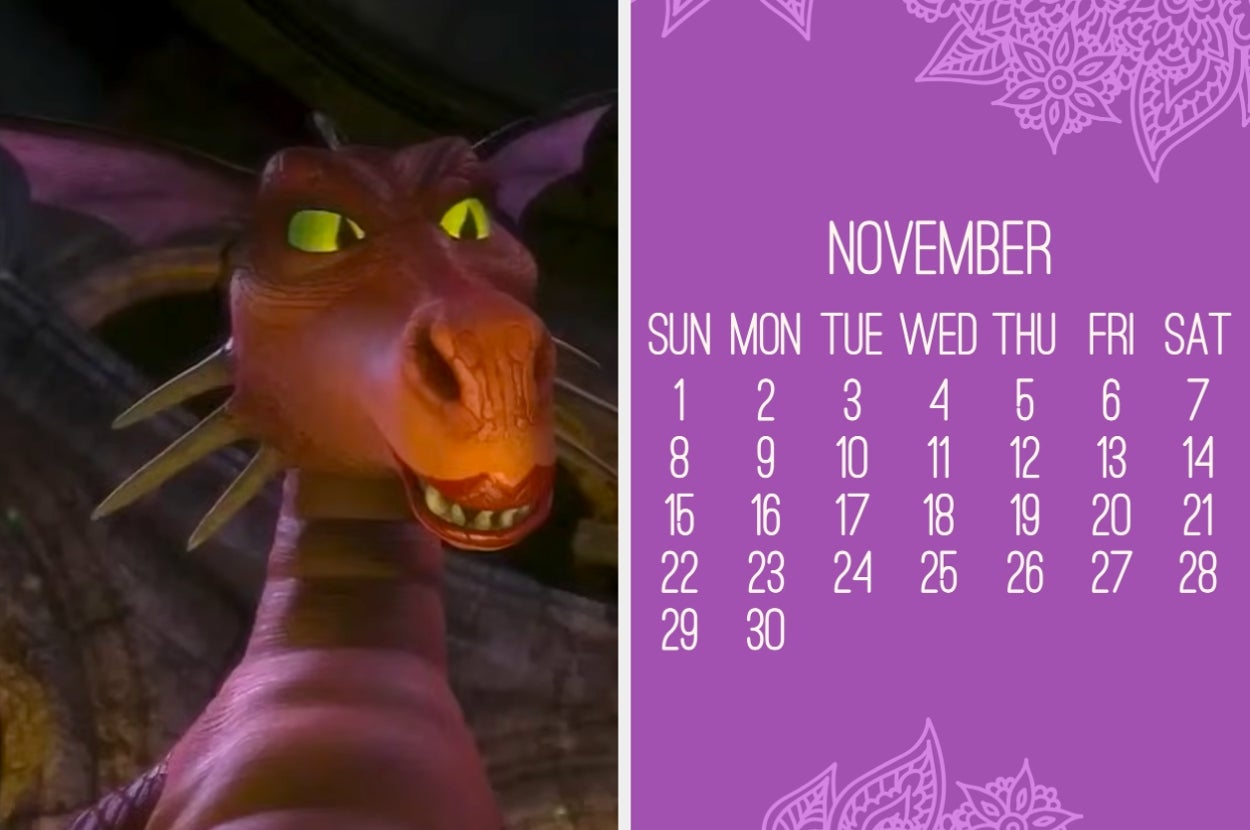 Dragon from Shrek next to a November calendar