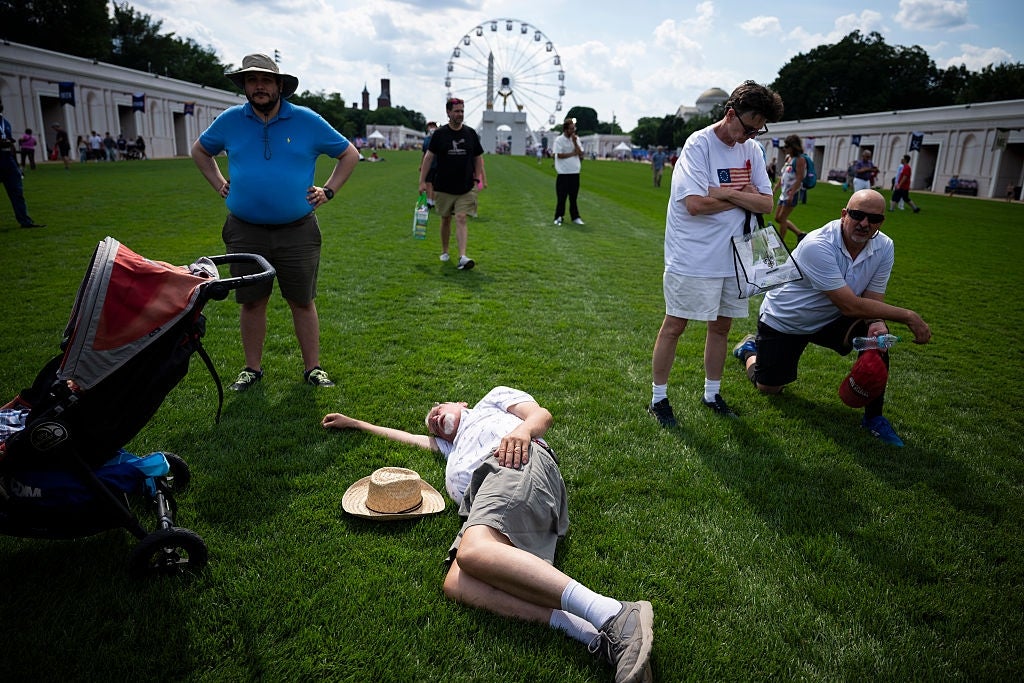 Person lying connected writer with chapeau adjacent to them; others basal nearby. Ferris instrumentality successful background. Casual, outdoor mounting with radical relaxing