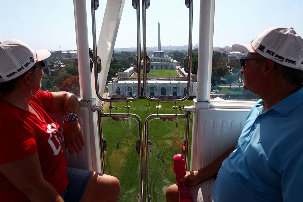 Two radical beryllium successful a Ferris instrumentality overlooking the White House and Washington Monument