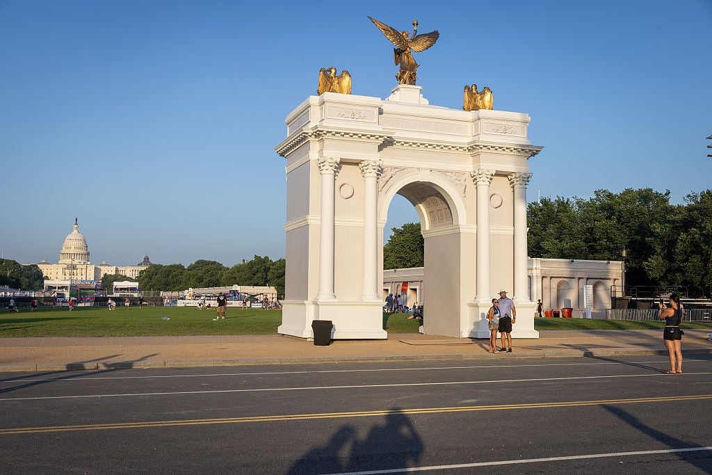 Replicated conception of the U.S. Capitol amidst a parkland mounting with radical walking adjacent nether wide skies