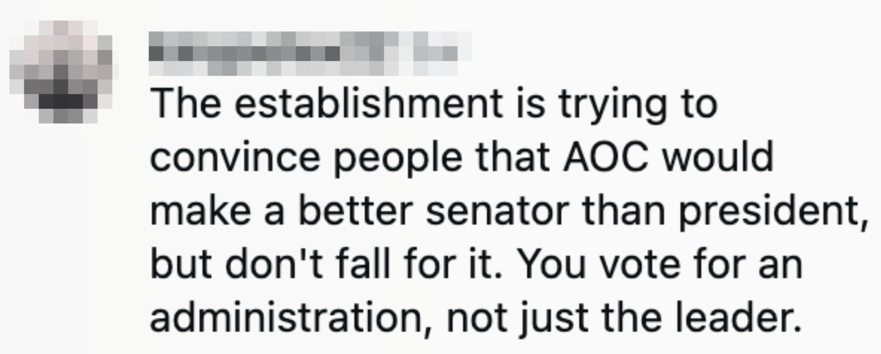 A societal media station warns followers not to beryllium swayed by suggestions to ballot for AOC arsenic a legislator implicit president, emphasizing enactment significance