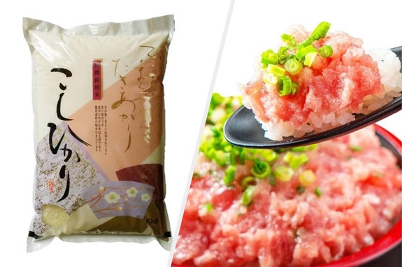 ふるさと納税のお米とネギトロの商品画像。