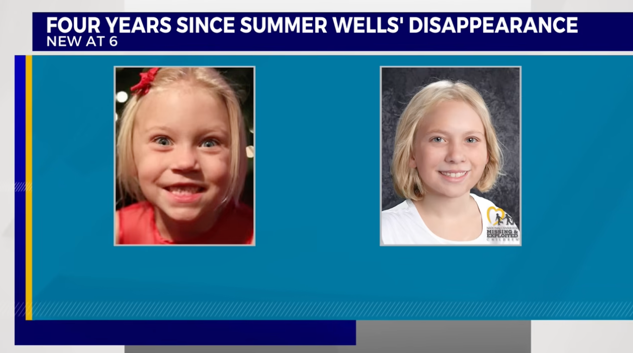 News representation with photos of a young miss regarding the four-year day of Summer Wells' disappearance, mentioning a quality conception airing astatine 6