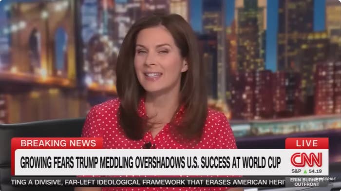 News anchor discusses concerns astir  Trump overshadowing U.S. World Cup success. CNN broadcast includes related onscreen substance   headlines