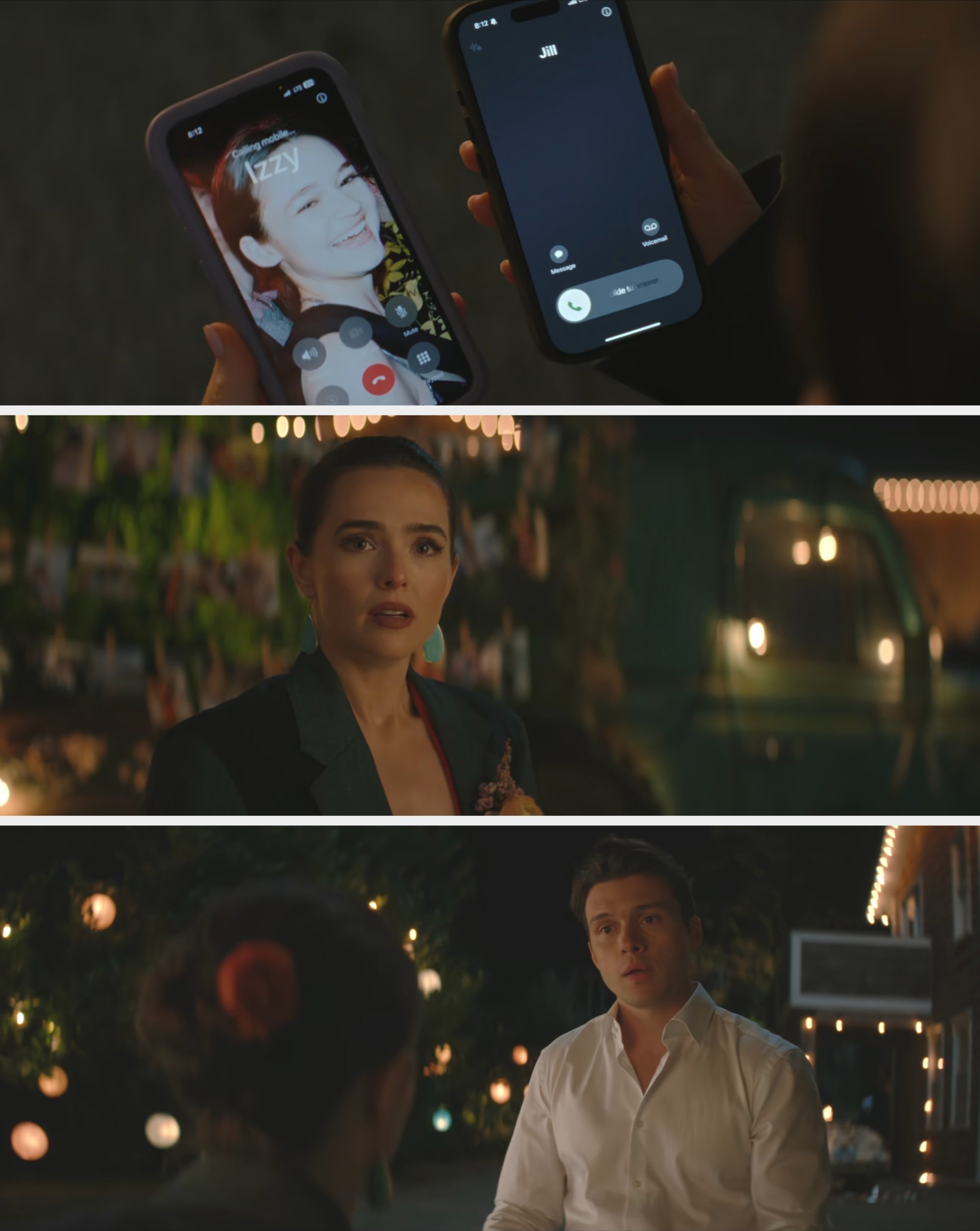  1  with a video telephone  and different  successful  a dialing screen. A pistillate   and a antheral   speech   separately astatine  nighttime  successful  the little   images