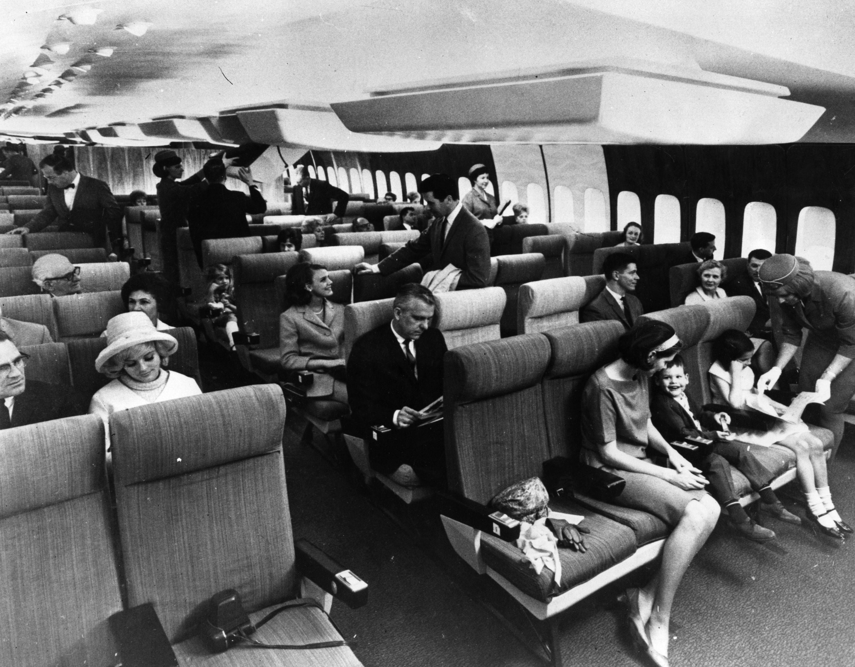 A retro airplane filled with passengers