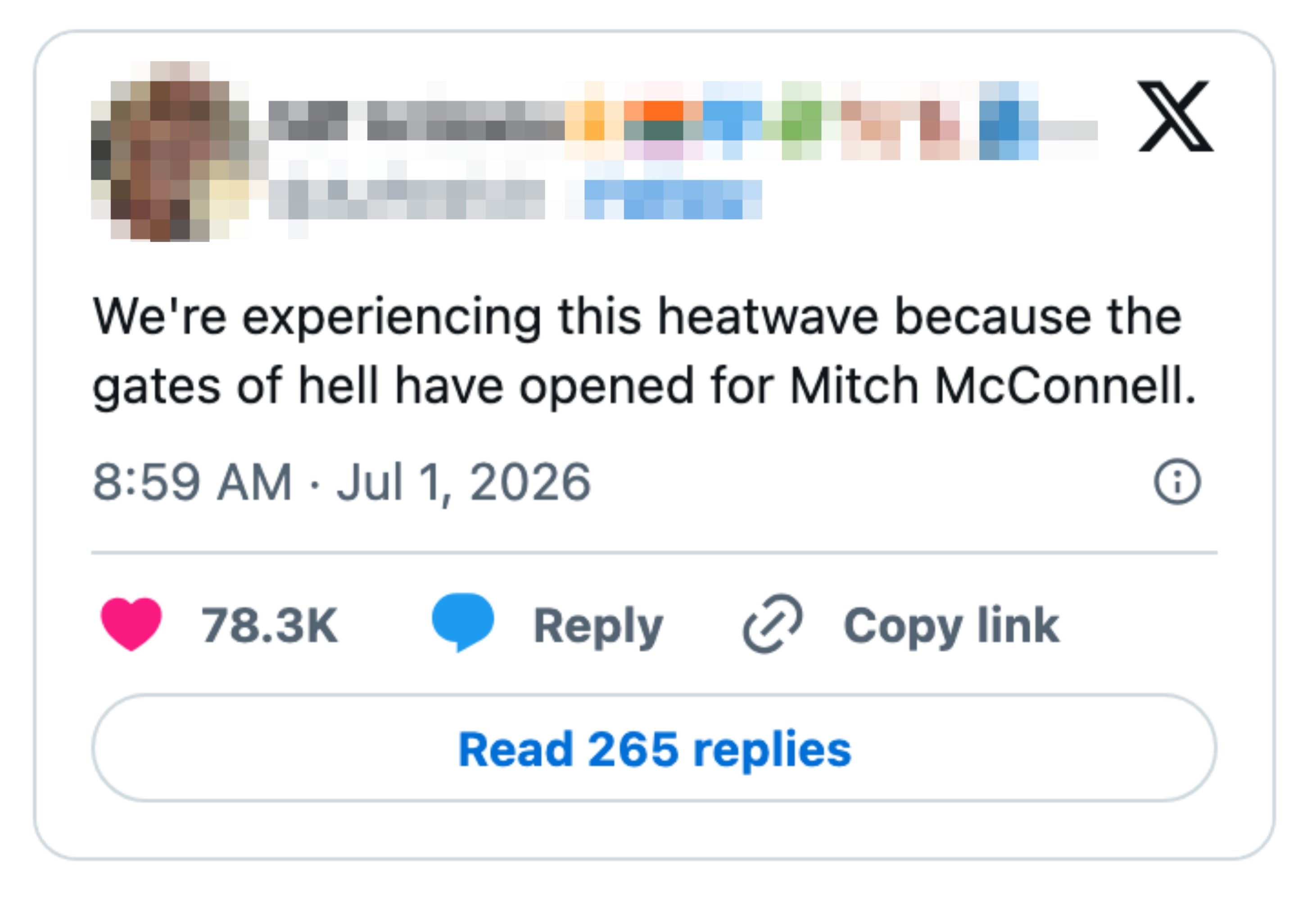 Tweet som fleiper om en hetebølge forårsaket av helvetes porter som åpner seg for Mitch McConnell