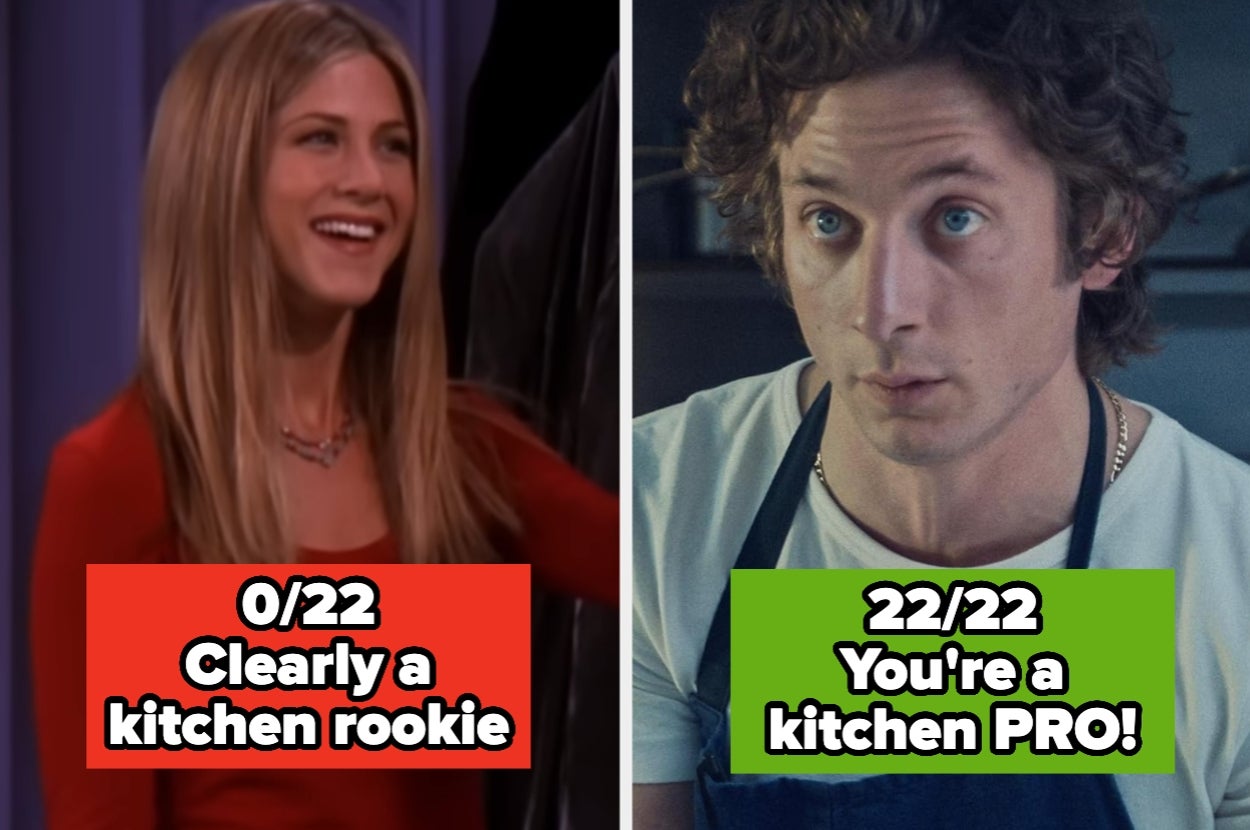 Split image with left text: "0/22 Clearly a kitchen rookie" and right text: "22/22 You're a kitchen PRO!"