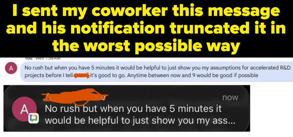 Email message preview cut off humorously, appearing to end with "would be your ass…" due to truncated view of a longer phrase about project review timing